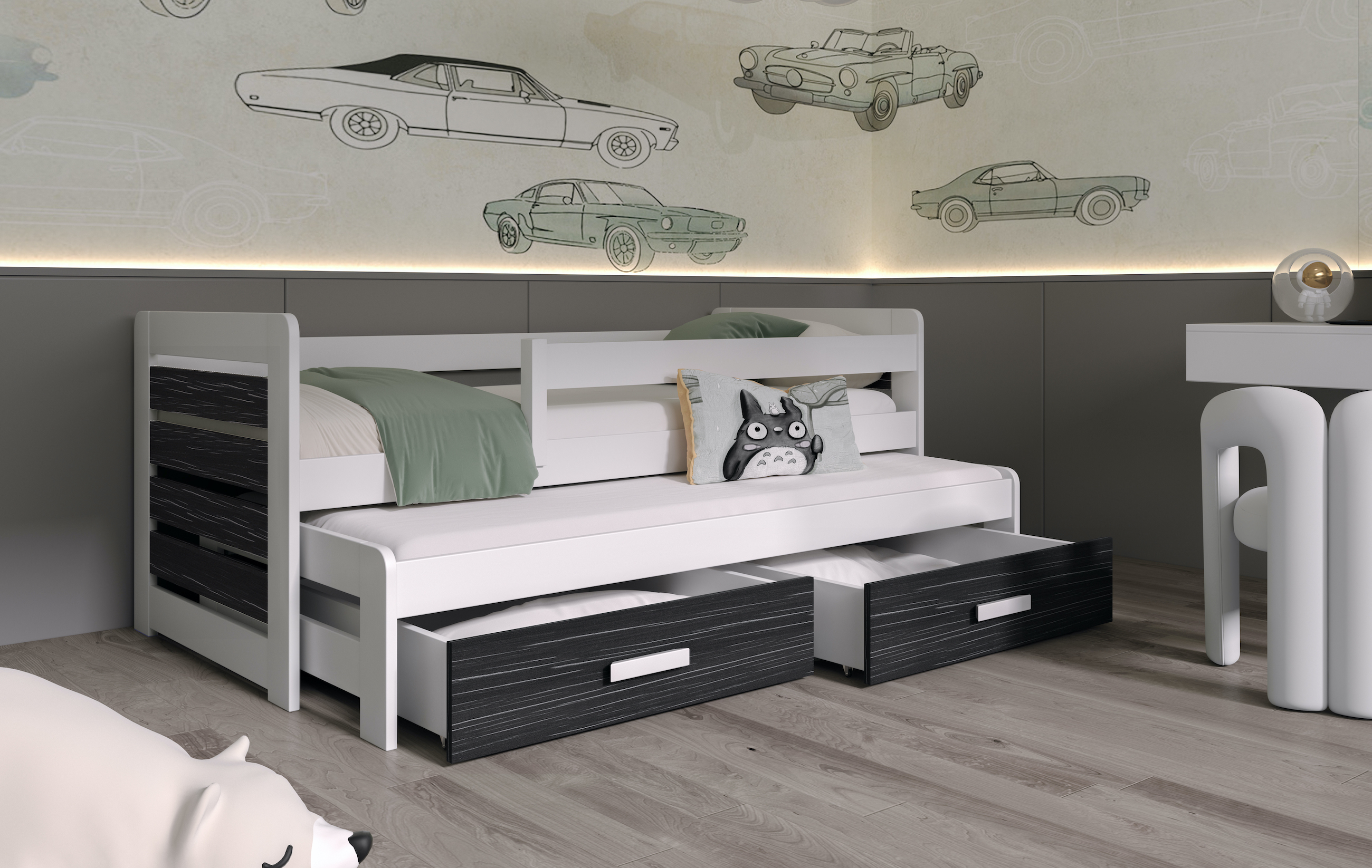 Foden 90x200 cm postel s přistýlkou a úložným prostorem