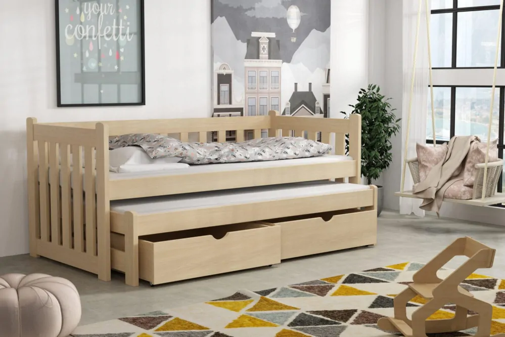 Postel s výsuvnou přistýlkou KRZY 02 80x180 cm borovice masiv s úložným prostorem