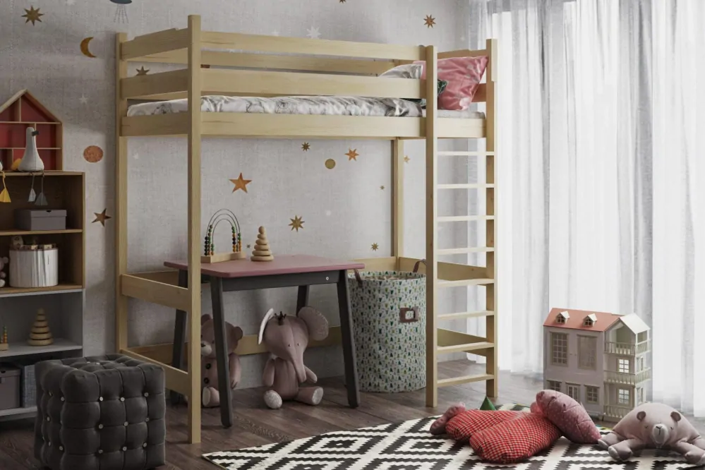 Vyvýšená patrová postel 04 80x180 cm borovice masiv - více odstínů