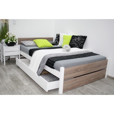 Dřevěná postel MD 11 90x200 cm borovice masiv bílá/MDF dub trufel