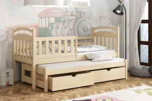 Postel s výsuvnou přistýlkou KASPER 08 80x190 cm borovice masiv s úložným prostorem 