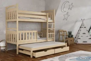 Patrová postel s výsuvnou přistýlkou KONRAD 01 90x200 cm borovice masiv s úložným prostorem