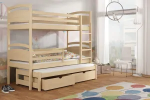 Patrová postel s výsuvnou přistýlkou OLIWIA 02 90x200 cm borovice masiv s úložným prostorem