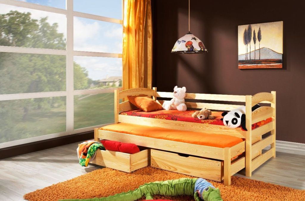 Dřevěná postel TOSIA 80x200 cm s přistýlkou a úložným prostorem masiv