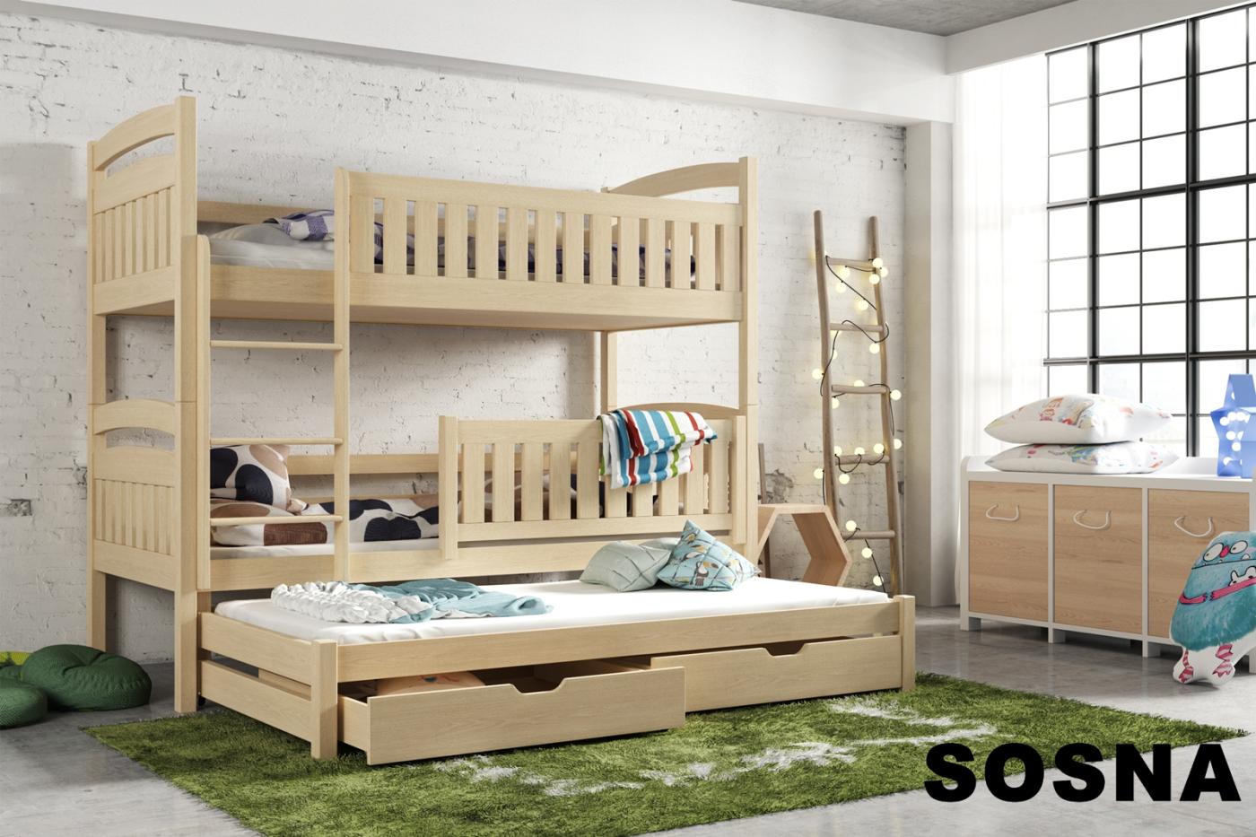 Patrová postel Blanka 90x190 cm s přistýlkou a úložným prostorem