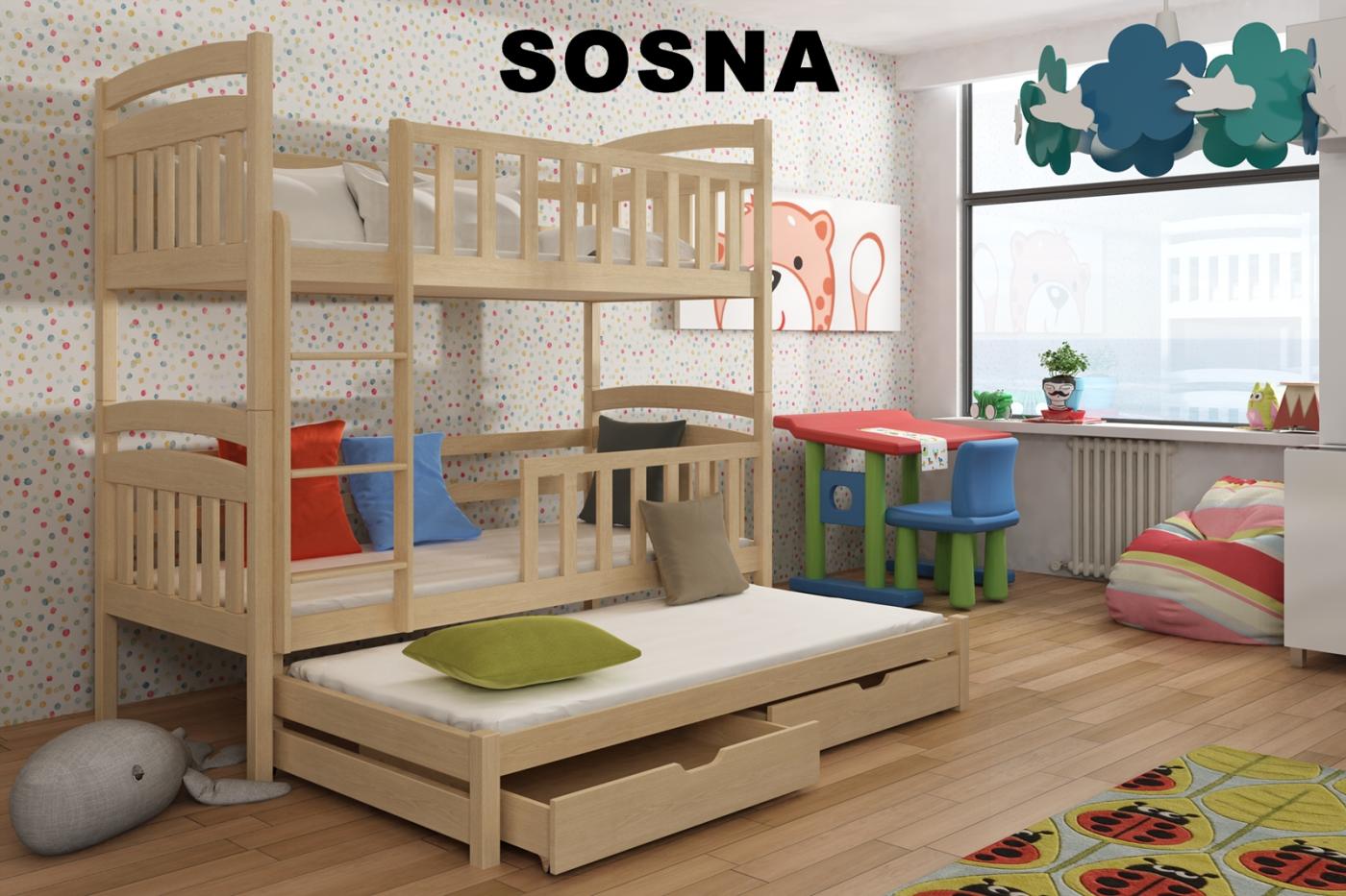 Patrová postel VIKI 80x200 cm trojlůžko - přírodní