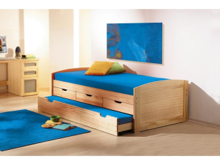 Postel Marin 8806 90x200 cm s výsuvným lůžkem a úložným prostorem, masiv 